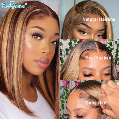 100% human, Highlight Wig Human Hair  Bob Wig Lace Front Human Hair Wigs