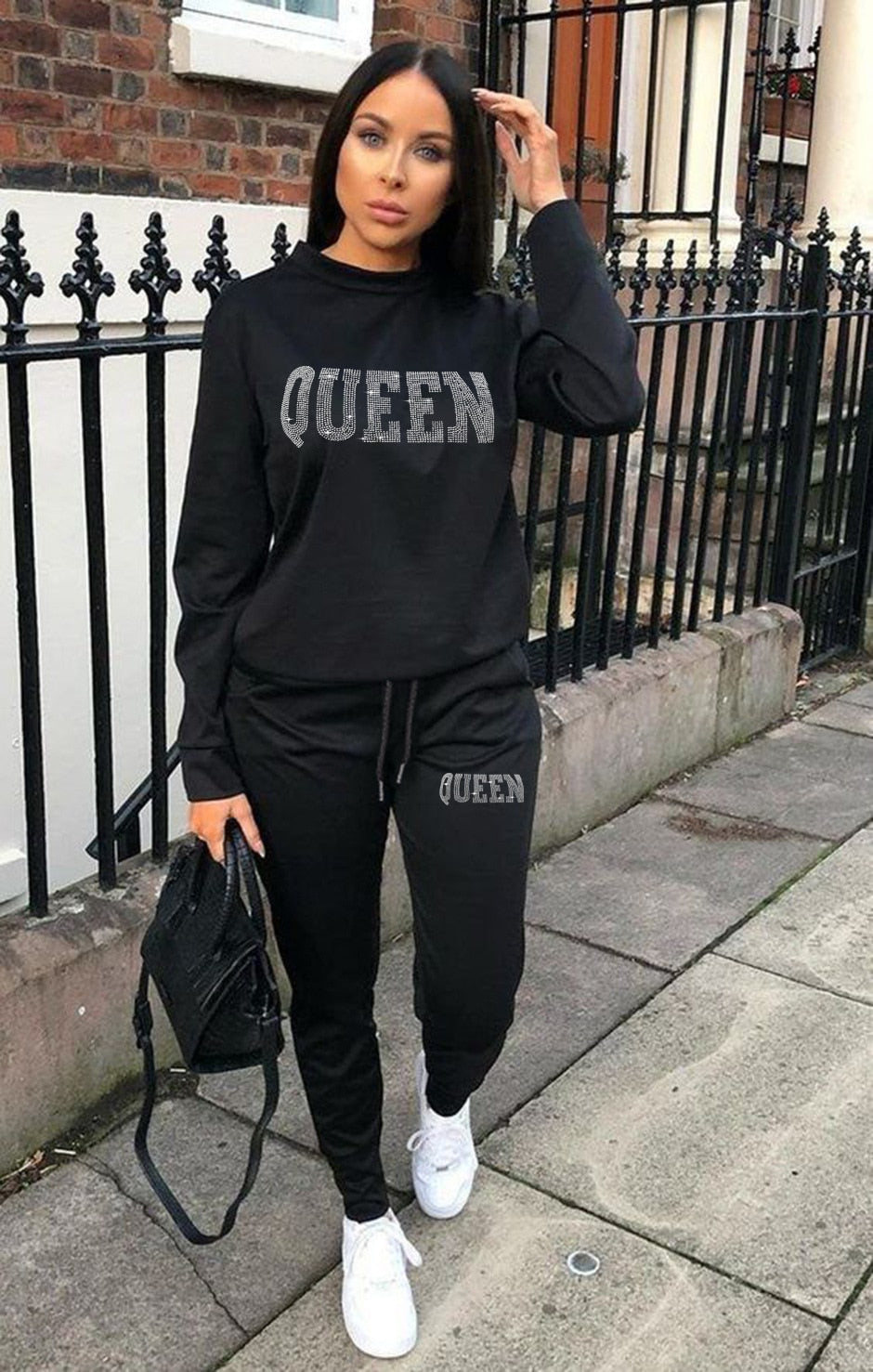 Beautiful woman 2 pieces fashion hot diamond sweatshirt two-piece suit