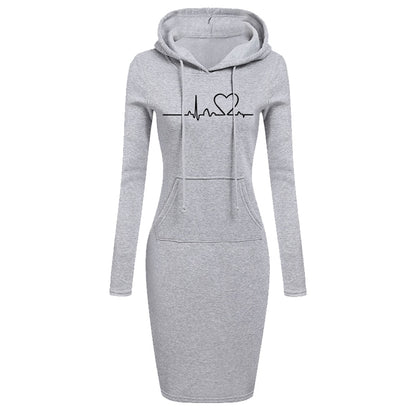 Women Fashion Hooded Sweater Dress Autumn and Winter Long Sleeve Hoodie Dress Slim Fit Pullovers Sweatshirt Dress