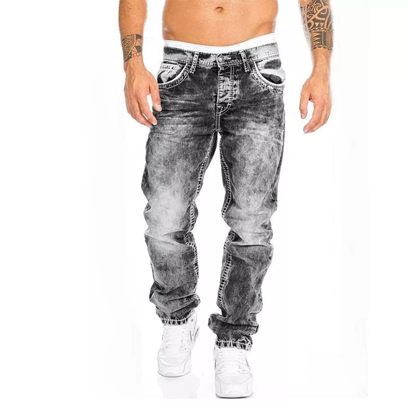 Jeans Men Punk Skinny Denim Pants Streetwear Zipper Slim Fit Black Goth Trousers