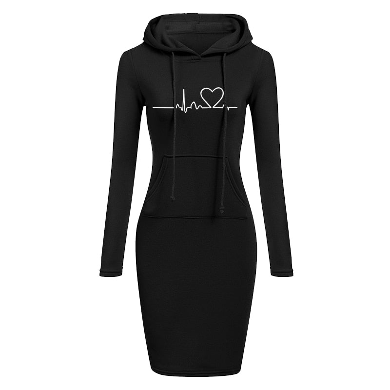 Women Fashion Hooded Sweater Dress Autumn and Winter Long Sleeve Hoodie Dress Slim Fit Pullovers Sweatshirt Dress