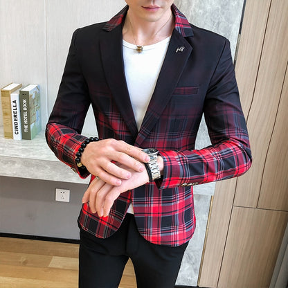 Tulututu Plus, Men Printed Suit Male Blazer Stand-up Collar Casual Suit Thin Jacket 3XL