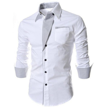 Slim Fit Top Men Shirt Long Sleeve Fashion Stand Collar Color Block Button up Top