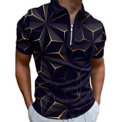 Fashion New Tops Short Sleeve Polo Shirts 3D  Printing Zipper Collar ClothingMen