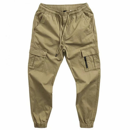 Joggers Men Cargo Pants Solid Color Breathable Drawstring Elastic