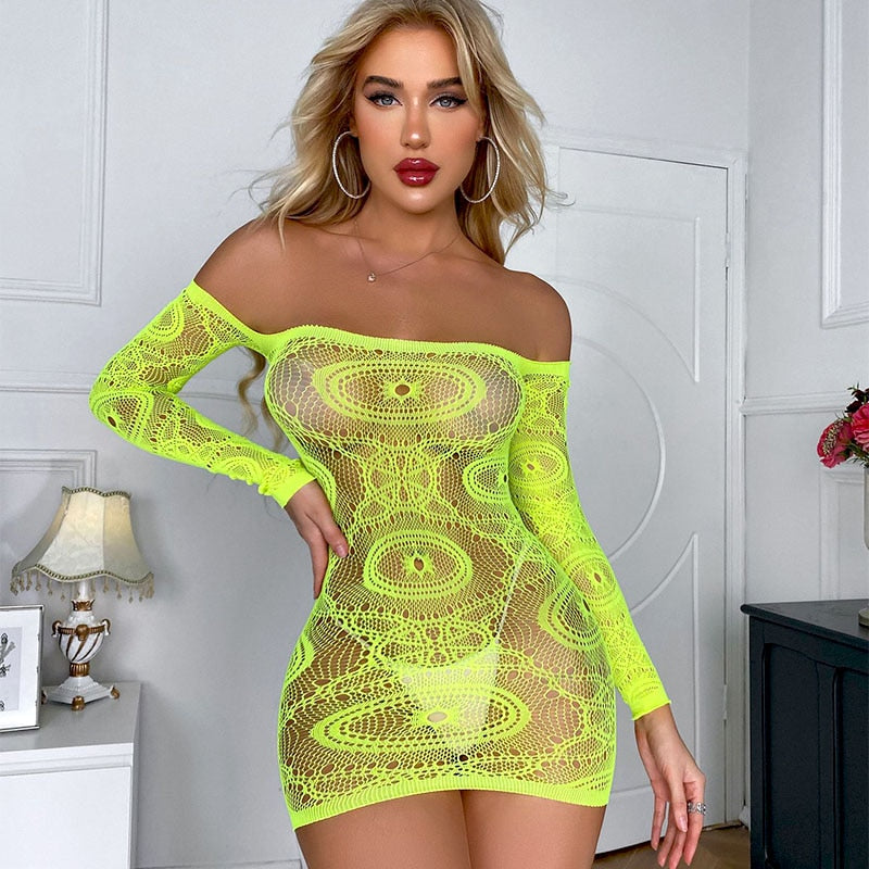 Hot Sexy Lingerie Woman Fishnet Dress Erotic Jumpsuit Exotic Set Transparent