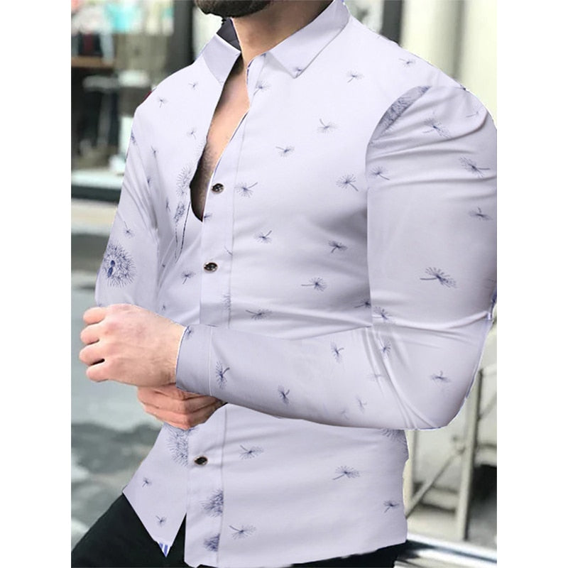 Luxury Social Men Shirts Turn-down Collar Buttoned Shirt Casual Lattice Print Long Sleeve