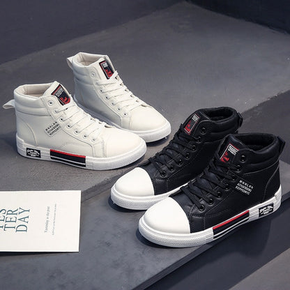 Men High-Top Skateboard Shoes Leather Casual Sneakers Male