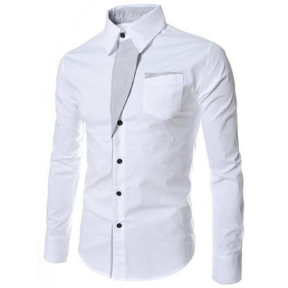 Slim Fit Top Men Shirt Long Sleeve Fashion Stand Collar Color Block Button up Top