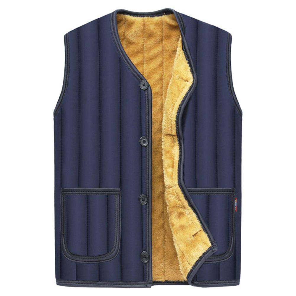 Trendy Vest  Cardigan Casual Men Winter Coat  Side Pockets Winter Vest