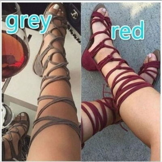 Large size summer new flat high-top sandals women&#39;s cross strap Roman open-toe sandals women Fashion  women sandals