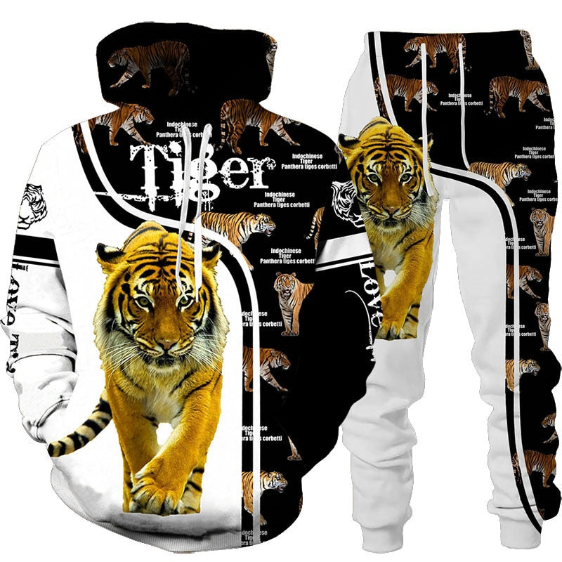 New Animal 3D Tiger Printed Hoodie + Pants Suit Cool Men/Women 2 Pcs Sportwear Tracksuit Set Autumn And Winter Men&#39;s Clothing