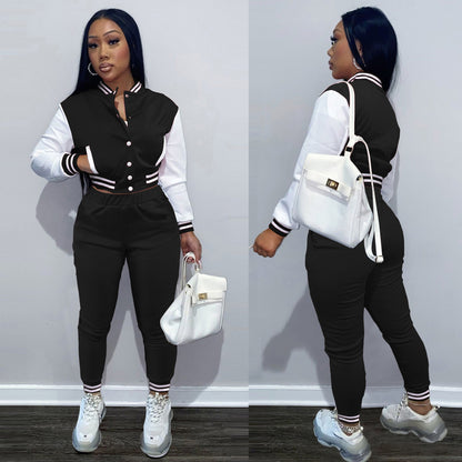 Patchwork Baseball Tracksuit 2 Two Piece Set Women Outfits Sport Varsity Jacket jogging Pants Track Suits Streetwear Matching