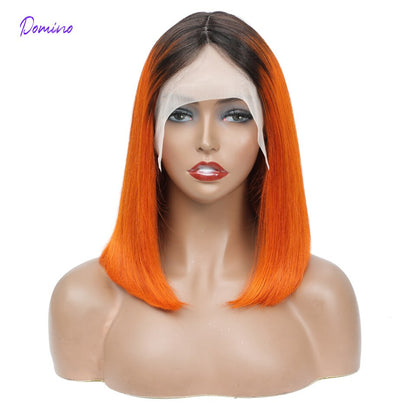 Domino Highlight Bob Wig Human Hair Brazilian Ombre Lace Closure Wig T Part Human Hair Wig Short Bob Human Hair Wig For Women