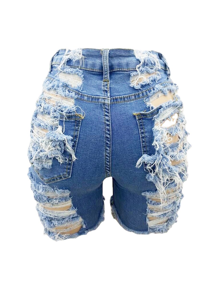 S-xxl Summer Woman Hole Ripped Denim Shorts Female Sexy High Waist Hollow Out Jeans Shorts 2022 New