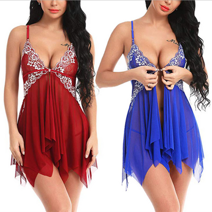 Fashion Sexy Red Lingerie Sexy Women, Ladies Robe Satin Silk Lace Gown Sleepwear