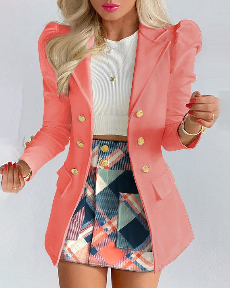 Office Lady Suit Long Sleeve Solid Color Jacket &amp; Mini Skirt Two-piece Set 2022 Spring Autumn New Female Casual Women Sets