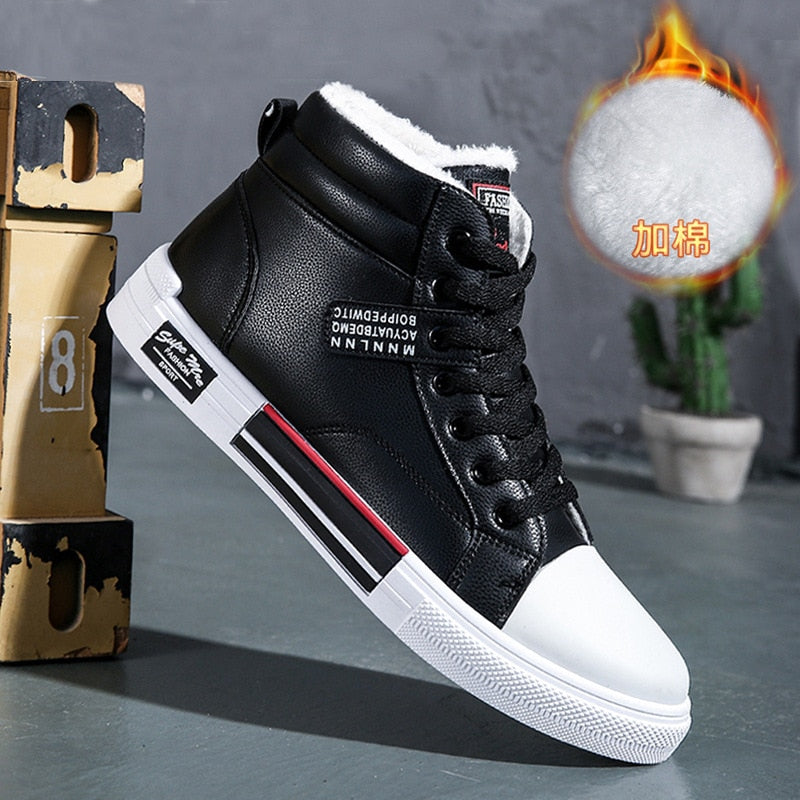 Men High-Top Skateboard Shoes Leather Casual Sneakers Male