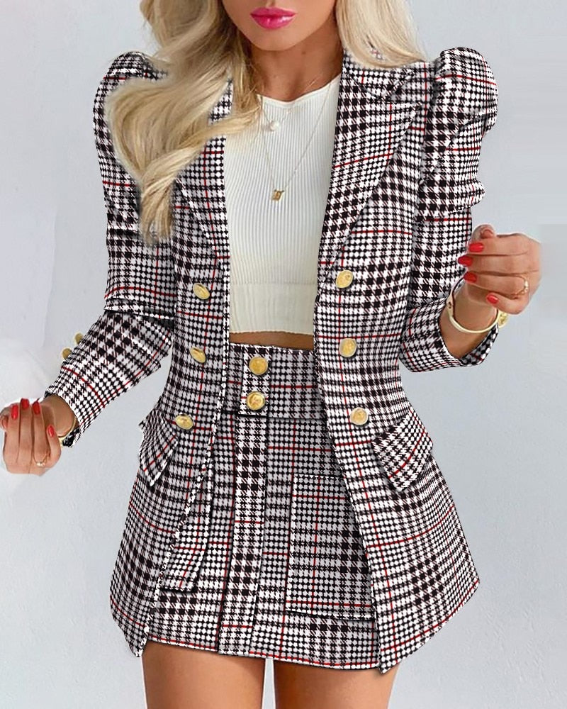 Office Lady Suit Long Sleeve Solid Color Jacket &amp; Mini Skirt Two-piece Set 2022 Spring Autumn New Female Casual Women Sets