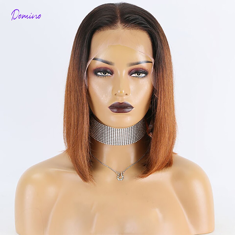 Domino Highlight Bob Wig Human Hair Brazilian Ombre Lace Closure Wig T Part Human Hair Wig Short Bob Human Hair Wig For Women