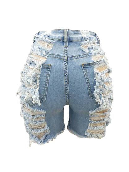 S-xxl Summer Woman Hole Ripped Denim Shorts Female Sexy High Waist Hollow Out Jeans Shorts 2022 New