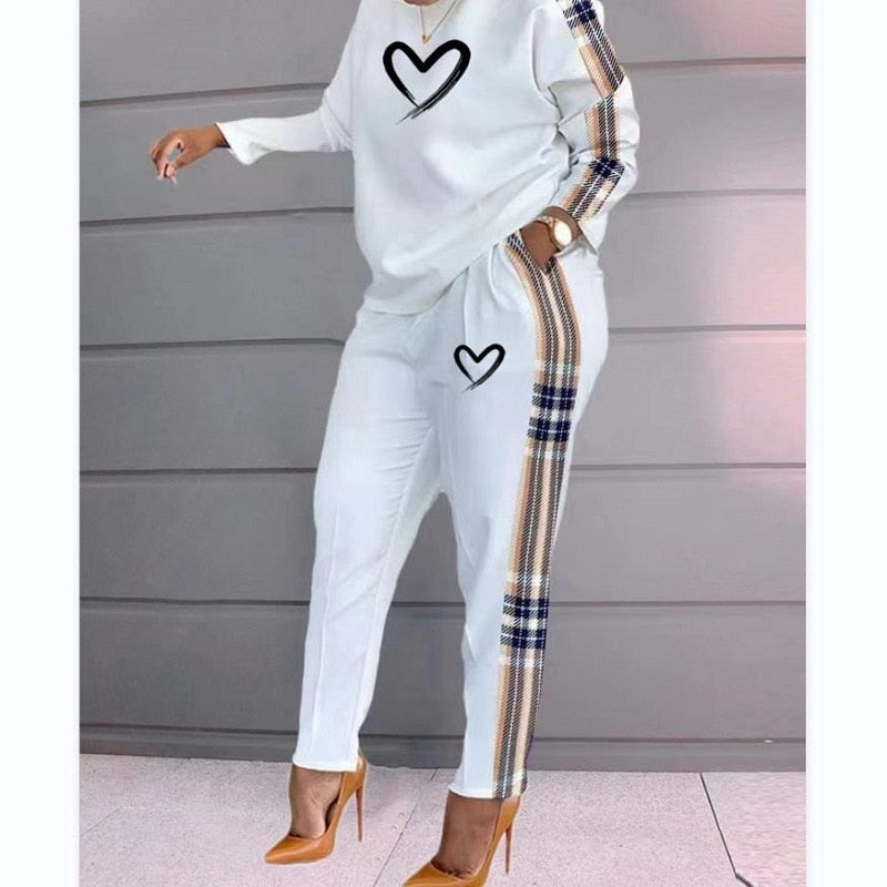 Set Of Women Spring Autumn Two Pieces Casual Female Print Loose Pants Matching Suit Streetwear Long Sleeve Tops And Trousers Set