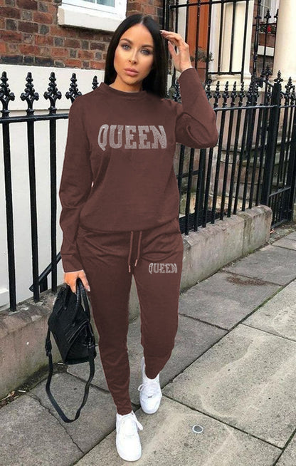 Beautiful woman 2 pieces fashion hot diamond sweatshirt two-piece suit