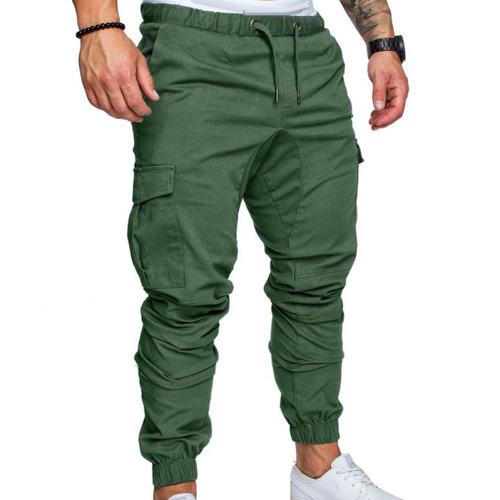 Fashion Men Jogger Pants Casual Solid Color Pockets Waist Drawstring Ankle Tied Skinny