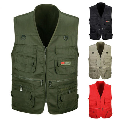 New Male Casual Summer Sleeveless Work Vest Men Classic Multi Pocket Photograph Waistcoat Tactical Masculino Overall Vest Jacket