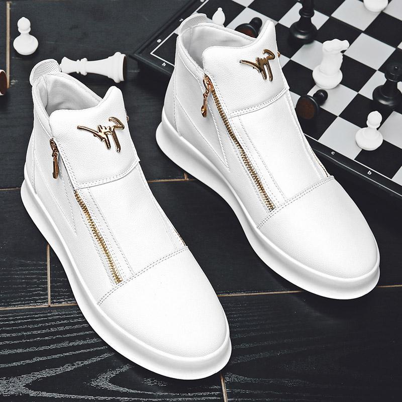 Men Leather Casual Shoes Slip on Loafers Shoes White Men Platform Shoes Fashion