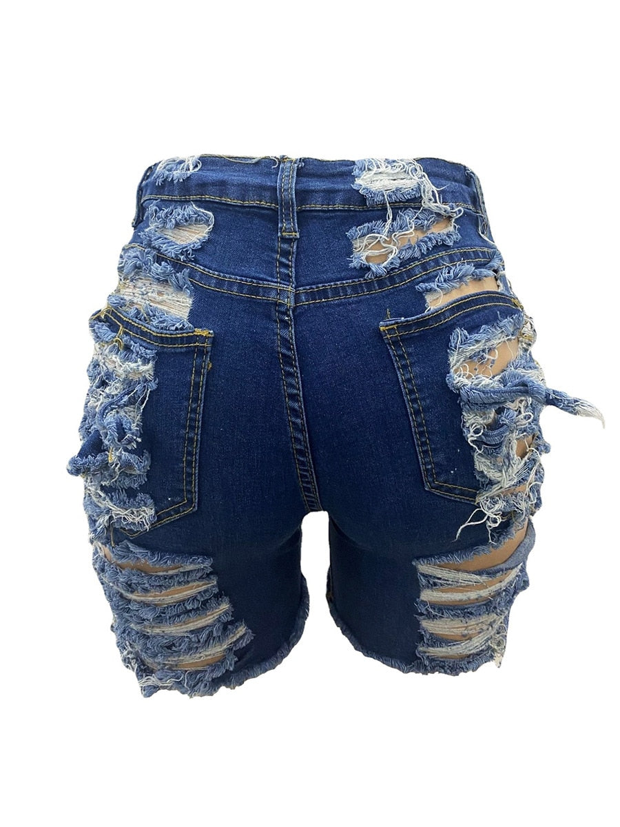 S-xxl Summer Woman Hole Ripped Denim Shorts Female Sexy High Waist Hollow Out Jeans Shorts 2022 New