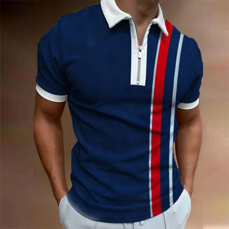 Fashion New Tops Short Sleeve Polo Shirts 3D  Printing Zipper Collar ClothingMen