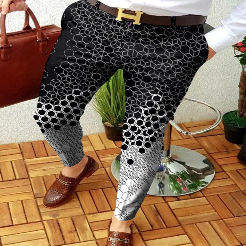 Mens Clothes Streetwear  Casual Men Pattern Printed Pants Pencil Pant Business