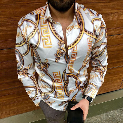 New Casual Turn-down Collar Mens Shirts Vintage Printing Button Short Sleeve Men