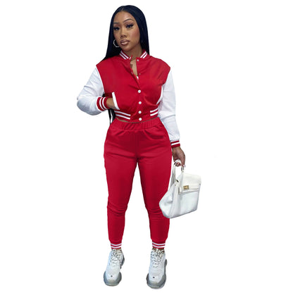 Patchwork Baseball Tracksuit 2 Two Piece Set Women Outfits Sport Varsity Jacket jogging Pants Track Suits Streetwear Matching