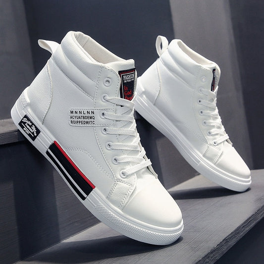 Men High-Top Skateboard Shoes Leather Casual Sneakers Male