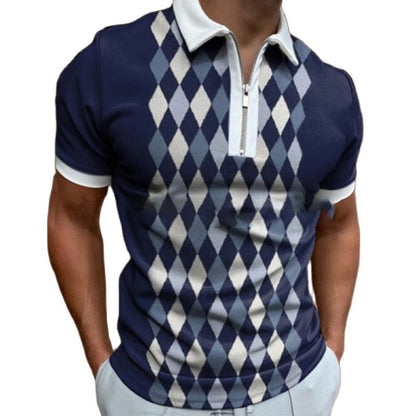 Fashion New Tops Short Sleeve Polo Shirts 3D  Printing Zipper Collar ClothingMen