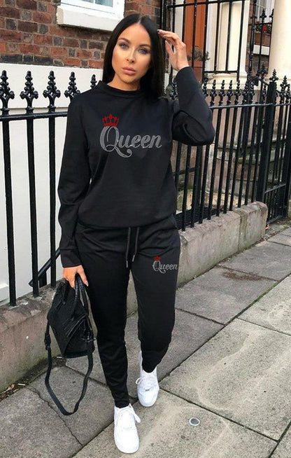 Beautiful woman 2 pieces fashion hot diamond sweatshirt two-piece suit