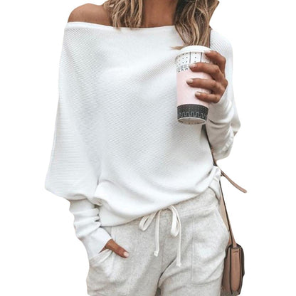 Sexy Women Sweaters Solid Color Off Shoulder Long Sleeve Sweater Loose Knitted Pullover jumpers female streetwear jumper