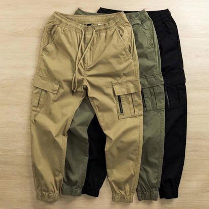 Joggers Men Cargo Pants Solid Color Breathable Drawstring Elastic