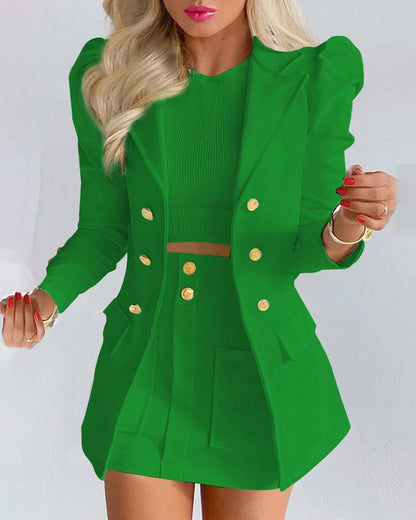 Office Lady Suit Long Sleeve Solid Color Jacket &amp; Mini Skirt Two-piece Set 2022 Spring Autumn New Female Casual Women Sets