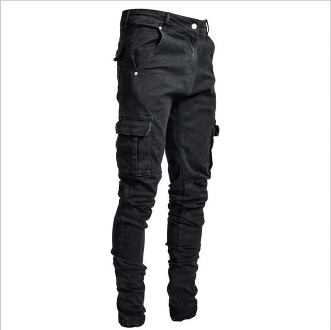 Jeans Men Punk Skinny Denim Pants Streetwear Zipper Slim Fit Black Goth Trousers