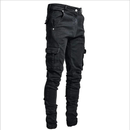 Jeans Men Punk Skinny Denim Pants Streetwear Zipper Slim Fit Black Goth Trousers