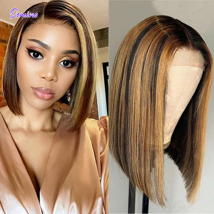 Domino Highlight Bob Wig Human Hair Brazilian Ombre Lace Closure Wig T Part Human Hair Wig Short Bob Human Hair Wig For Women