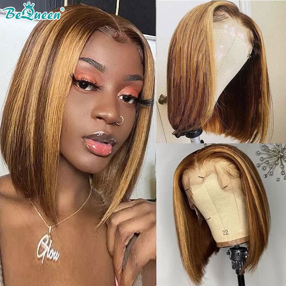 100% human, Highlight Wig Human Hair  Bob Wig Lace Front Human Hair Wigs