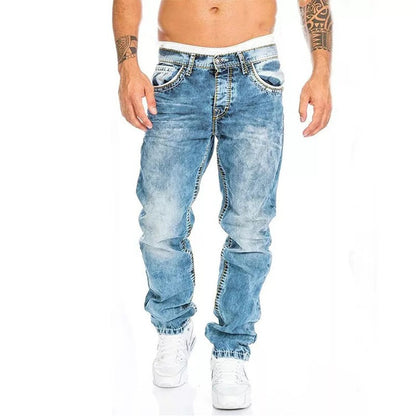 Jeans Men Punk Skinny Denim Pants Streetwear Zipper Slim Fit Black Goth Trousers