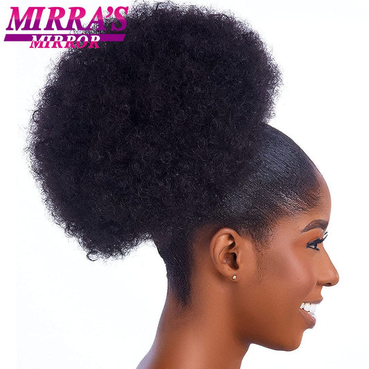 Afro Puff Drawstring Ponytail Hair 10 Inch Short Afro Kinkys Curly Afro Bun Extension Hair