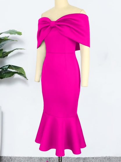 Women Sexy Bodycon Dress Party Off Shoulder Bow Event Celebrate Elegant Female Package Hips Vestidos Summer Fashion 2022 Gowns