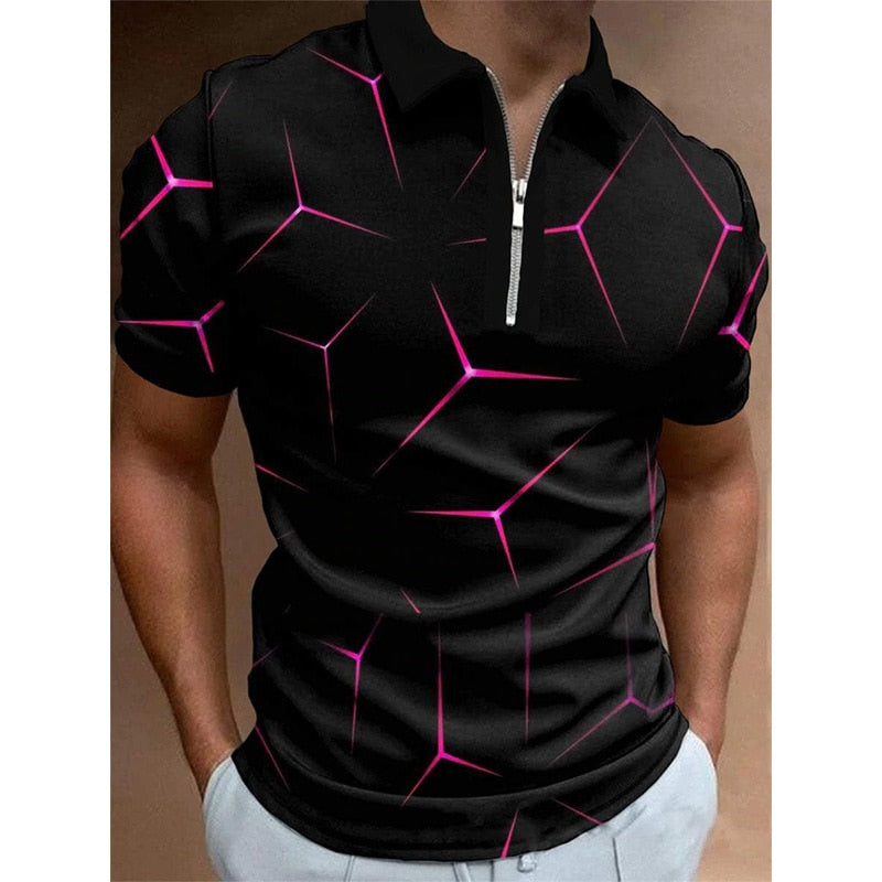 Fashion New Tops Short Sleeve Polo Shirts 3D  Printing Zipper Collar ClothingMen