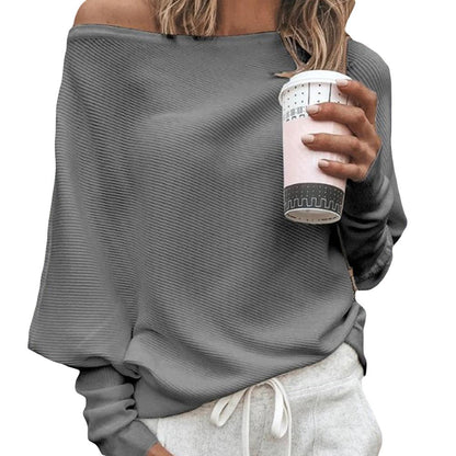 Sexy Women Sweaters Solid Color Off Shoulder Long Sleeve Sweater Loose Knitted Pullover jumpers female streetwear jumper